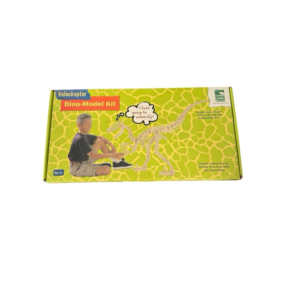 NOS Vintage 2001 Animal Planet Velociraptor Dinosaur Model Kit Wooden Puzzle